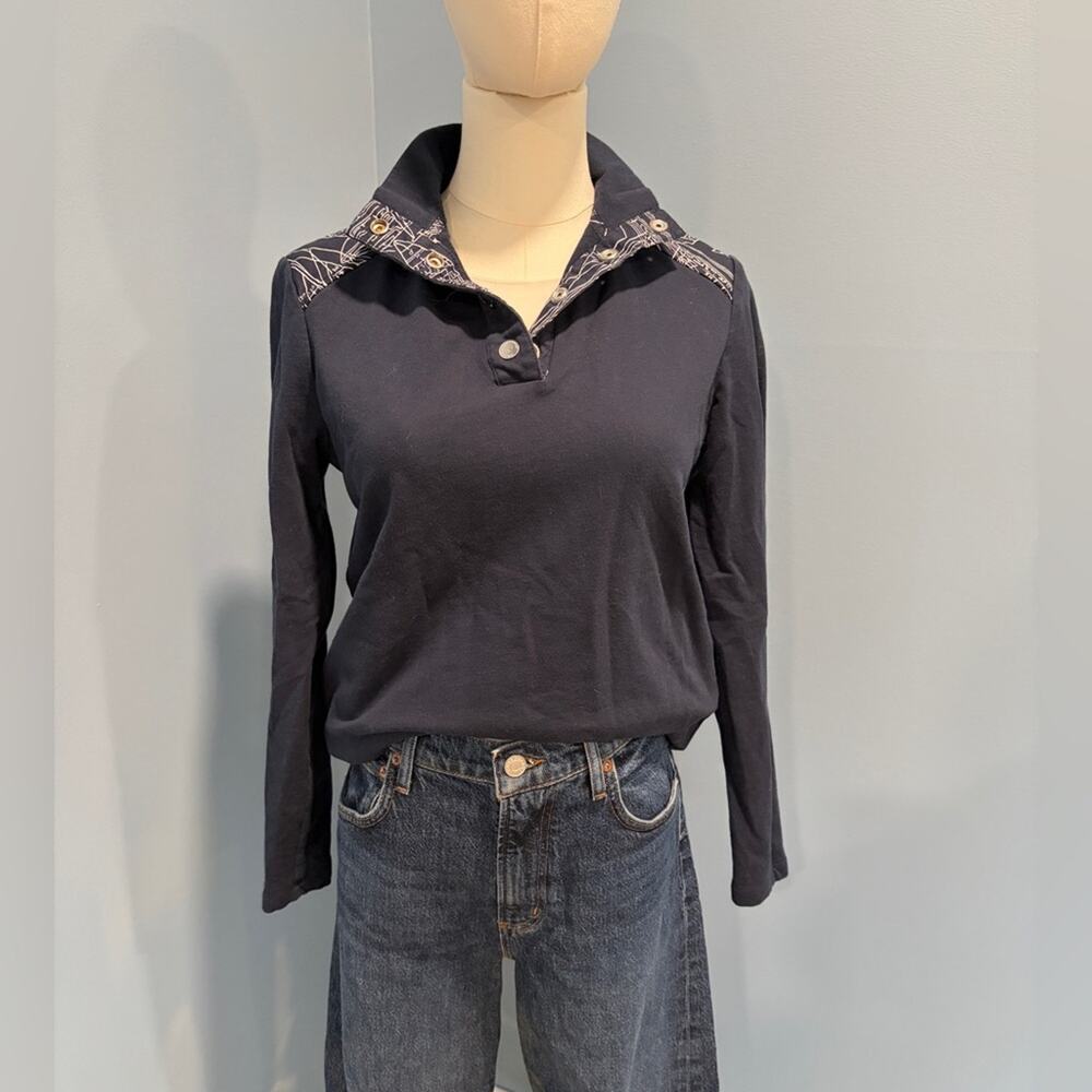 Brooks Brothers Navy Snap Henley Long Sleeve Top Women’s Small Nautical Print - Picture 6 of 8